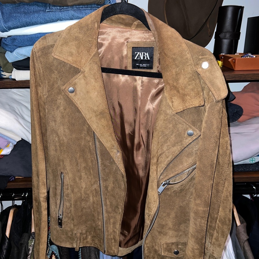 ZARA Brown Suede Bomber-Style Jacket